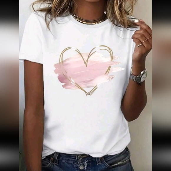 White and Pink Heart Graphic Women's Top - Picture 2 of 3
